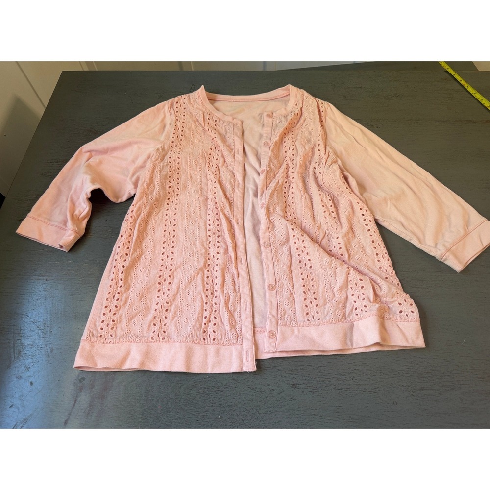 Bon Worth Womens Pink Eyelet Lace Front 3/4 Sleeve Button Up Cardigan Size M